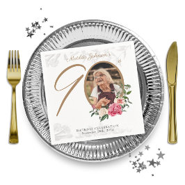 Elegantes botanisches Foto der 90. Geburtstagspart Serviette