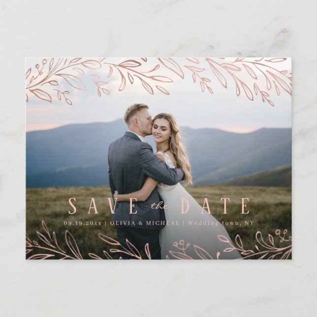 Elegantes botanisches Foto der Rose Save the Date Postkarte (Vorderseite)