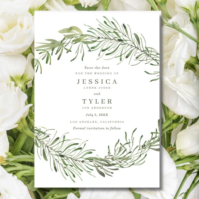 Elegantes botanisches Foto Hochzeit Save The Date (Elegant Botanical Greenery Photo Wedding Save The Date)