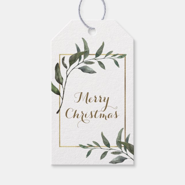 Elegantes botanisches Gold Foil Rahmen Weihnachts- Geschenkanhänger (Vorderseite)