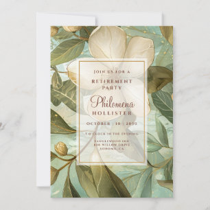 Elegantes botanisches Gold Green Floral Retirement Einladung