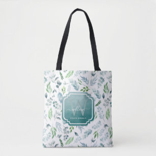 Elegantes Botanisches Greenery Monogramm Tasche