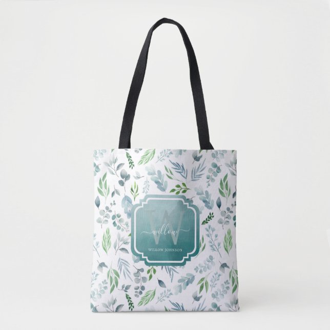 Elegantes Botanisches Greenery Monogramm Tasche (Vorderseite)