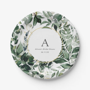 Elegantes Botanisches Grün Bridal Brunch Pappteller