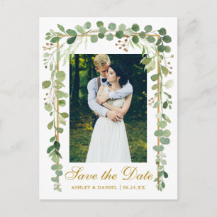 Elegantes botanisches grünes Foto Save the Date Ankündigungspostkarte