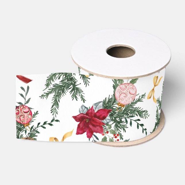 Elegantes Botanisches Grünmuster Ripsband (Spule)