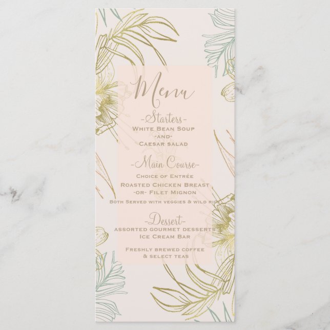 Elegantes botanisches Hochzeitsmenü Menükarte (Vorderseite)
