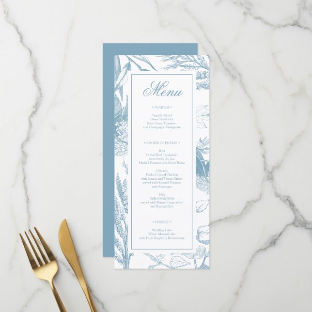 Elegantes botanisches Hochzeitsmenü mit Brautparty Menükarte (Vorderseite/Rückseite Beispiel)