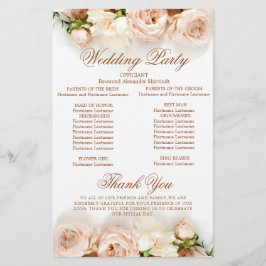 Elegantes Botanisches Hochzeitsprogramm für Rose