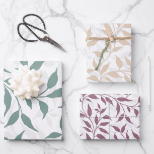 Elegantes botanisches Leaf Dance Foliage HD 3 Farb Geschenkpapier Set