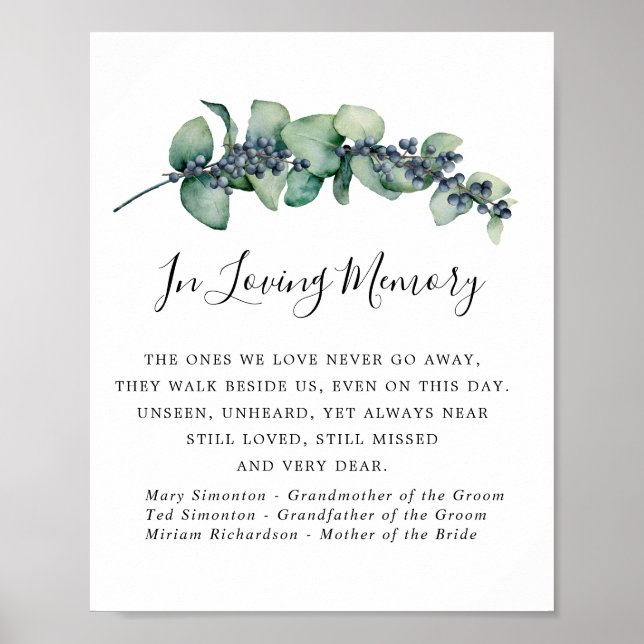 Elegantes botanisches Memorial für Hochzeiten Poster (Vorne)