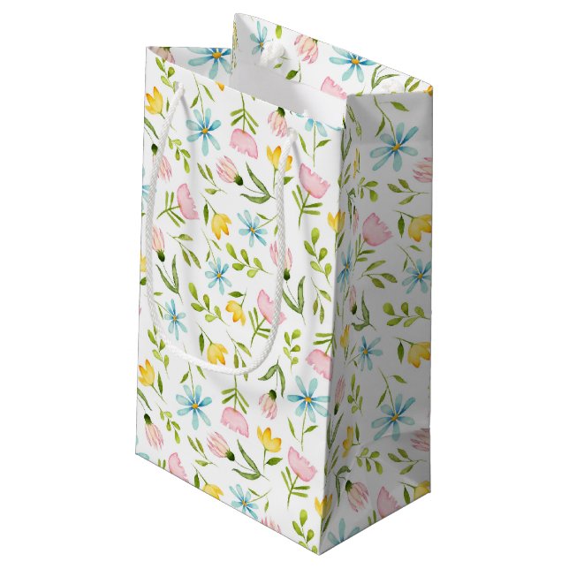 Elegantes botanisches mit Blumenmuster Kleine Geschenktüte (Rückseite Schrägansicht)
