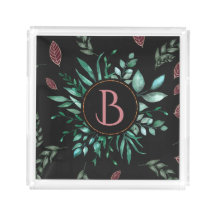 Elegantes botanisches Monogramm Grün, Weinrot und