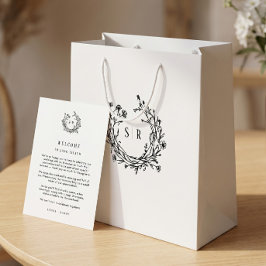 Elegantes botanisches Monogramm Hochzeits-Willkomm Mittlere Geschenktüte