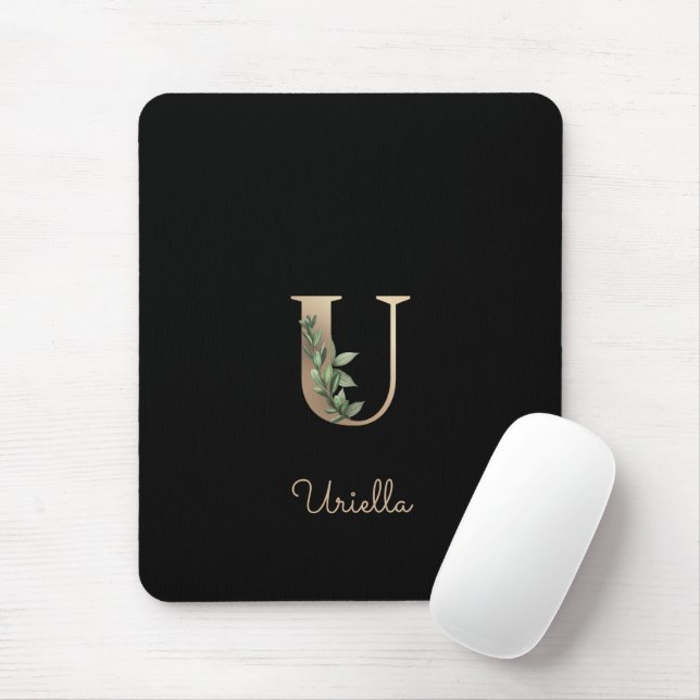 Elegantes Botanisches Monogramm Letter U Mouse Pad Mousepad (Mit Mouse)