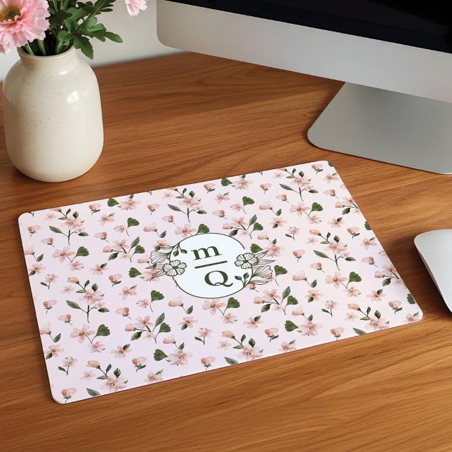 Elegantes Botanisches Monogramm-Logo Floral Wasser Mousepad (Elegant Botanical Monogram Logo Floral Watercolor Mouse Pad)