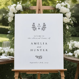 Elegantes Botanisches Monogramm Probe-Abendessen Z Poster