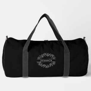 Elegantes botanisches Monogramm, schwarz Duffle Bag