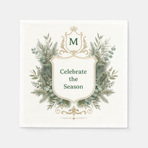 Elegantes botanisches monogrammiertes Wappen Feier Serviette