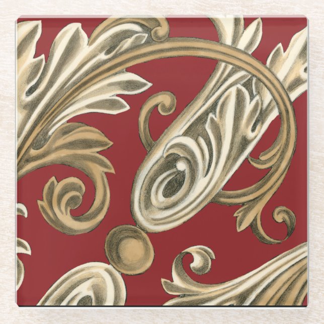 Elegantes botanisches Motiv mit Tan Foliage Glasuntersetzer (Vorderseite)