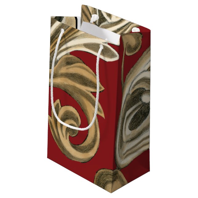 Elegantes botanisches Motiv mit Tan Foliage Kleine Geschenktüte (Rückseite Schrägansicht)