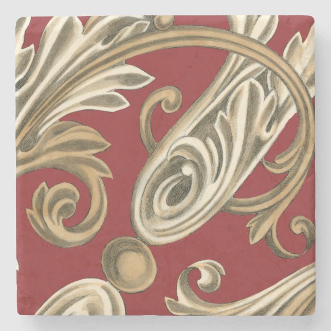 Elegantes botanisches Motiv mit Tan Foliage Steinuntersetzer (Vorderseite)