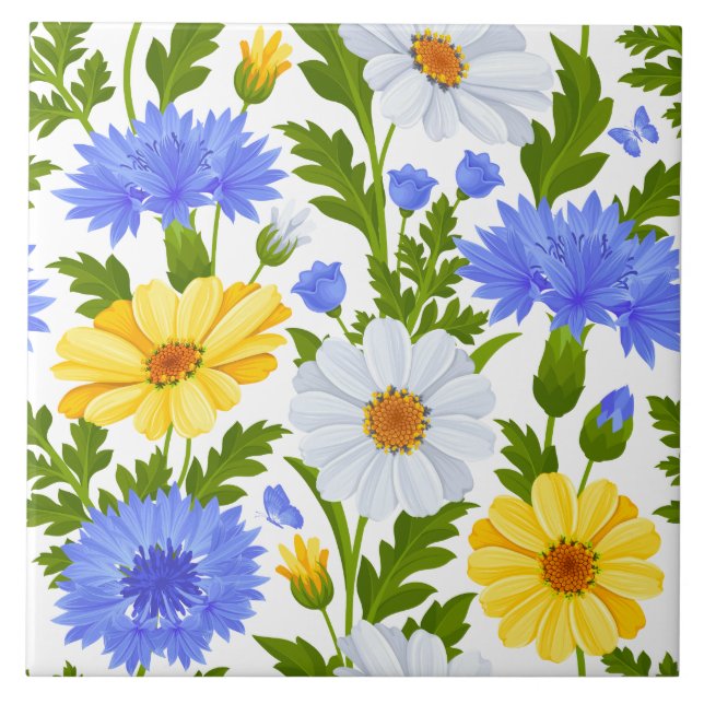 Elegantes botanisches Muster Bauernhaus Fliese (Vorderseite)