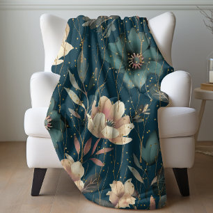 Elegantes botanisches Muster, dunkelblau Fleecedecke