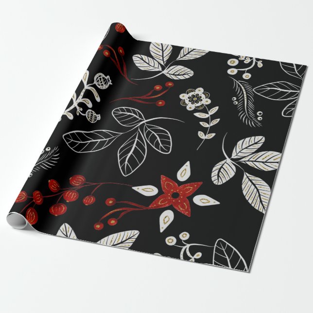 Elegantes botanisches Muster Geschenkpapier (Ungerollt)