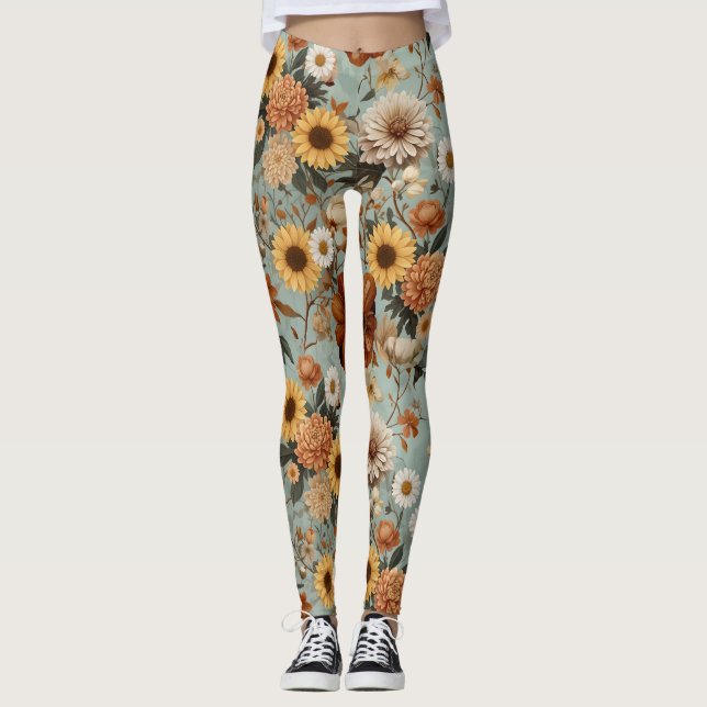 Elegantes botanisches Muster Leggings (Vorderseite)
