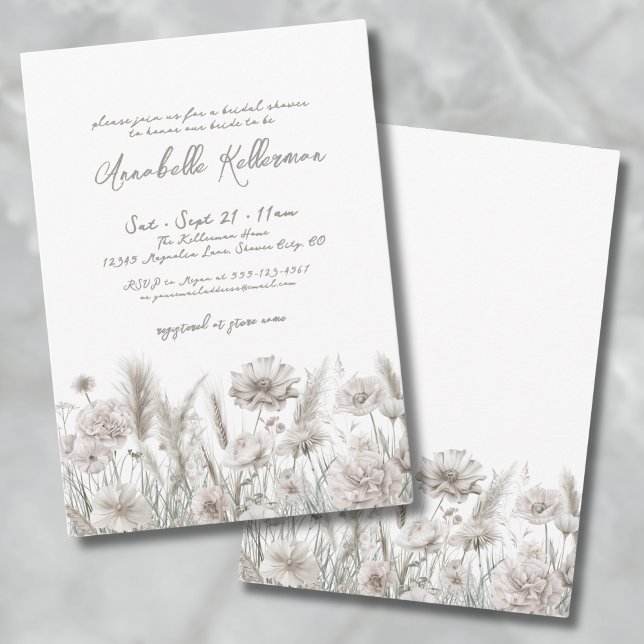 Elegantes botanisches Pampas Floral Boho Brautpart Einladung (Elegant Botanical Pampas Floral Boho Bridal Shower Invitation)