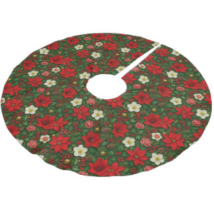 Elegantes Botanisches Poinsettia Blumenmuster Polyester Weihnachtsbaumdecke