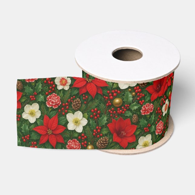 Elegantes Botanisches Poinsettia Blumenmuster Ripsband (Spule)