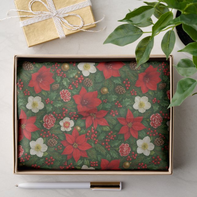 Elegantes Botanisches Poinsettia Blumenmuster Seidenpapier (Geschenk)