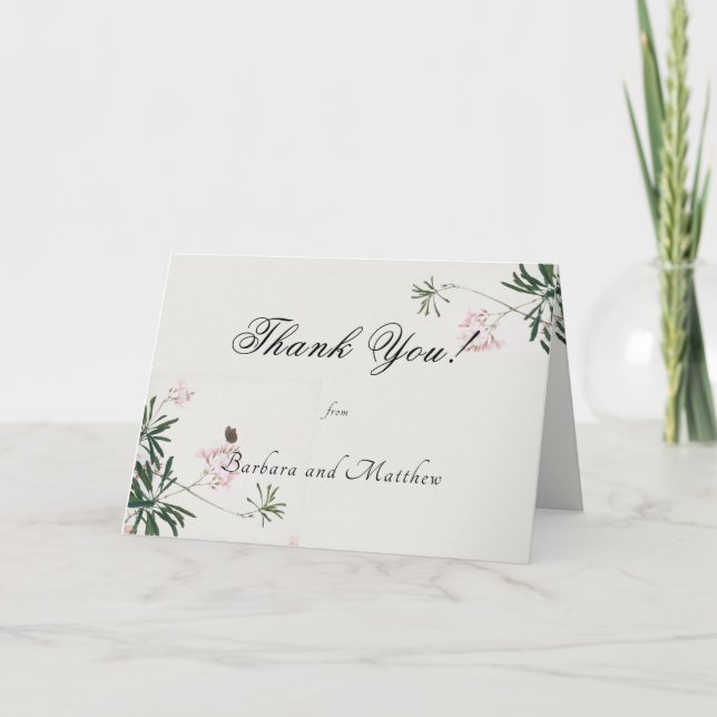 Elegantes Botanisches Rosa Blossom Dankeschön Kart Dankeskarte (Vorderseite)