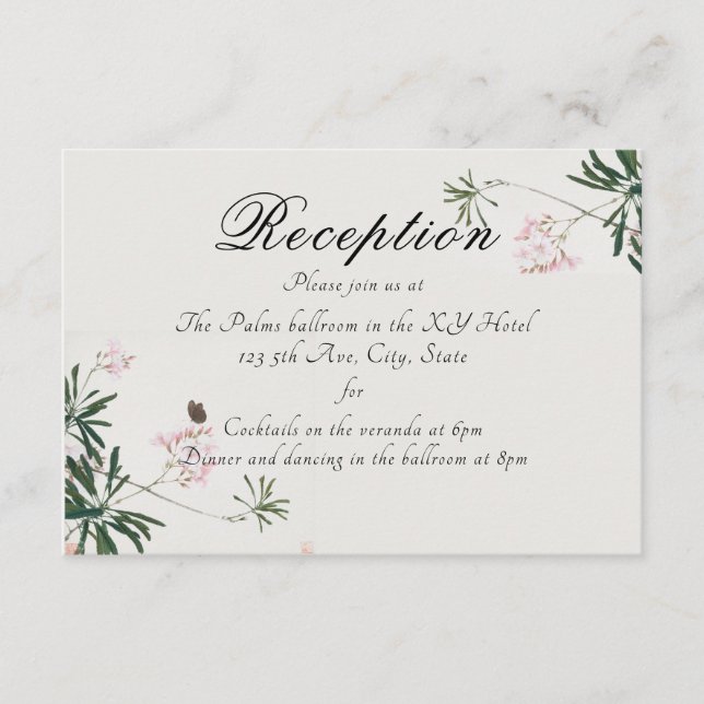 Elegantes Botanisches Rosa Blossom mit Schmetterli Begleitkarte (Vorderseite)