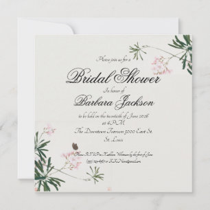 Elegantes Botanisches Rosa Blossom mit Schmetterli Einladung