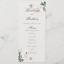Elegantes Botanisches Rosa Blossom mit Schmetterli Menükarte