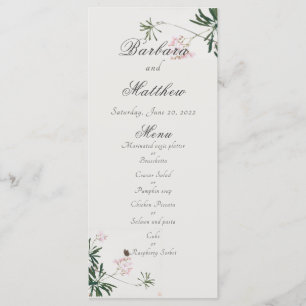 Elegantes Botanisches Rosa Blossom mit Schmetterli Menükarte