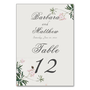 Elegantes Botanisches Rosa Blossom mit Schmetterli Tischnummer