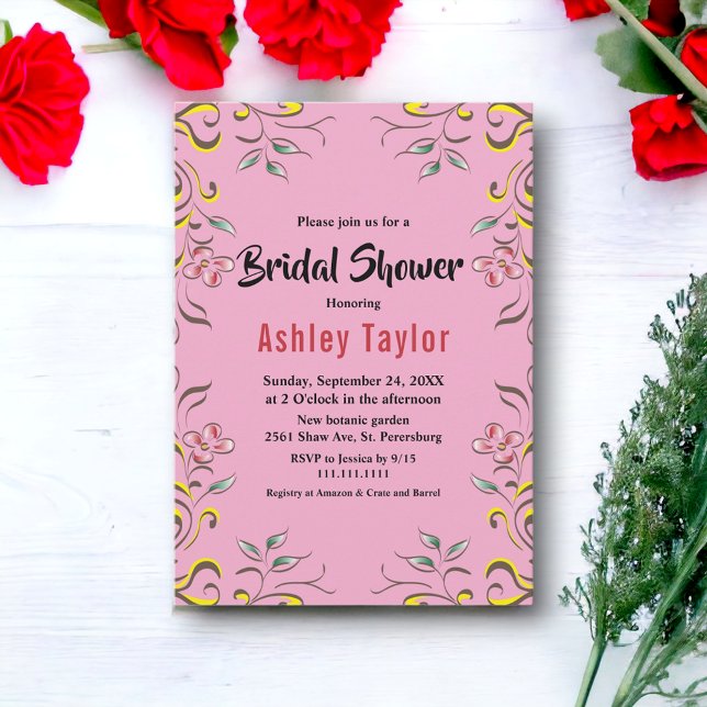 Elegantes botanisches Rosa Brautparty Einladung (Von Creator hochgeladen)