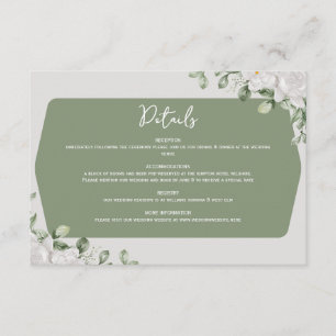 Elegantes botanisches Salbeigrün-Weiß-Blumendesign Begleitkarte
