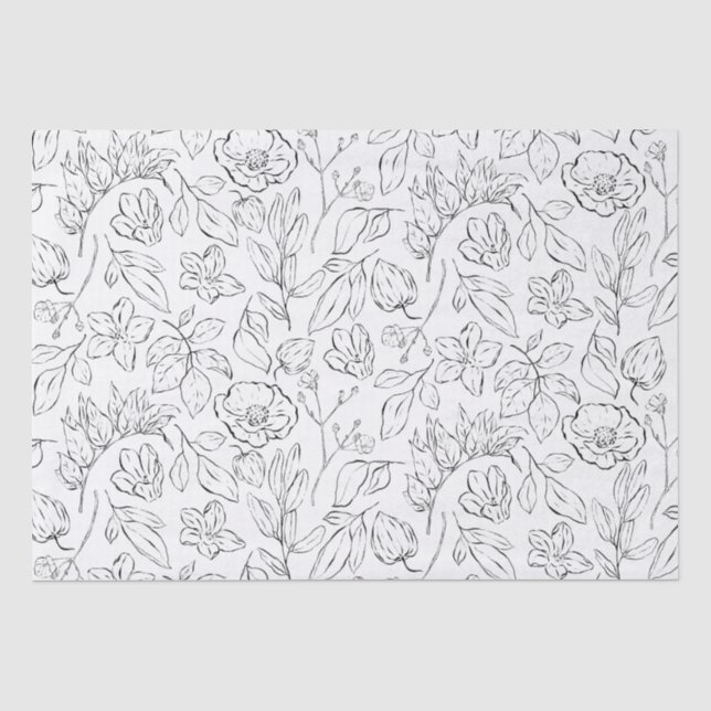 Elegantes botanisches Schwarz-Weiß-Blau Seidenpapier (Vorderseite)