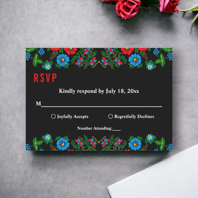 Elegantes botanisches Schwarz-Weiß-Romantik RSVP Karte (Von Creator hochgeladen)