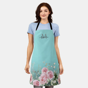 Elegantes Botanisches Türkisschrift Name Monogram Schürze