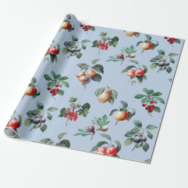 Elegantes botanisches Vintages Frucht Soft Blue Geschenkpapier