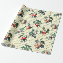Elegantes Botanisches Vintages Obst Beige Skript Geschenkpapier
