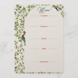 Elegantes Botanisches Vogelmenü - Hochzeit Menükarte