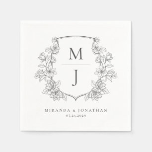 Elegantes Botanisches Wappen Monogram Wedding Serviette