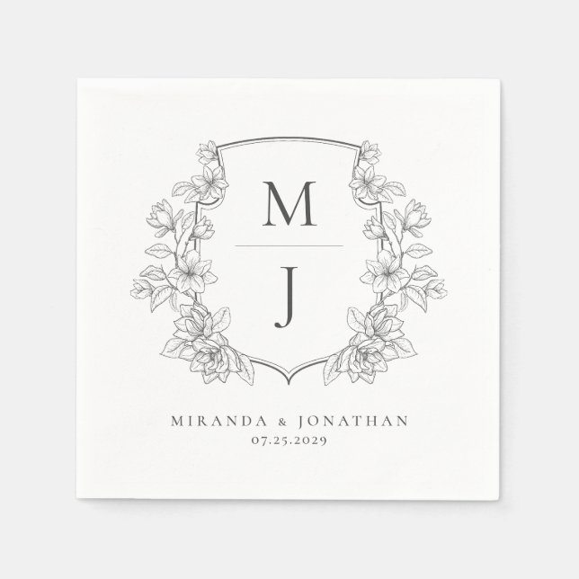 Elegantes Botanisches Wappen Monogram Wedding Serviette (Vorderseite)